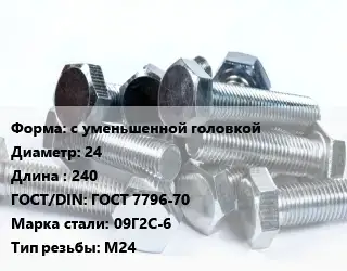 Болт с уменьшенной головкой 24х240 ГОСТ 7796-70 Сталь: 09Г2С-6 М24